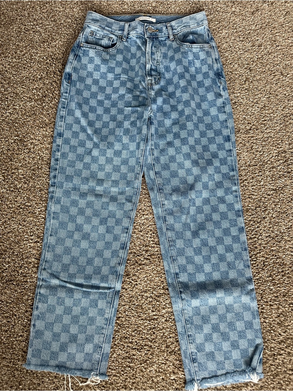 PacSun Blue Checkered Straight Jeans